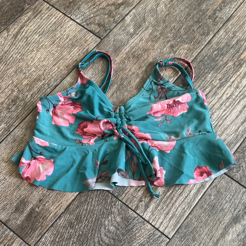 Floral Teal Kids Bikini Top
